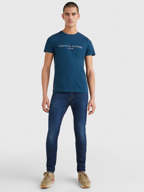 חולצת טי מכותנה אורגנית בגזרה דקיקה NX201480 שפת אגם חשוך Tommy Hilfiger
