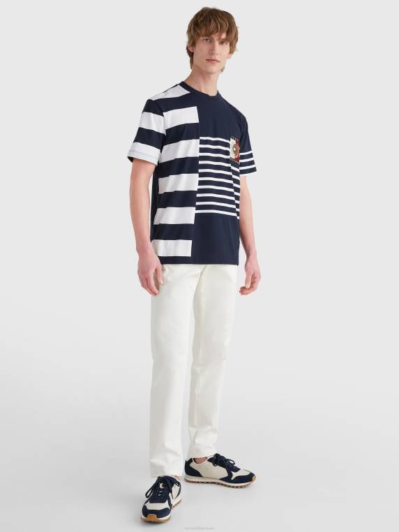 אייקונים חולצת טריקו פסים מעורבים NX201488 שמיים מדבריים/לבנים Tommy Hilfiger