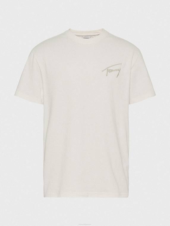 חולצת טריקו מכותנה ממוחזרת לוגו חתימה NX201507 לבן עתיק Tommy Hilfiger