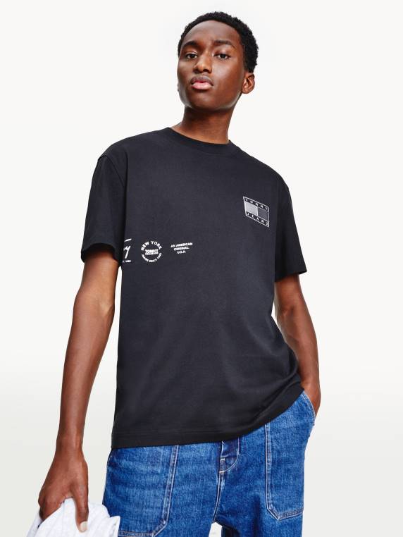 חולצת טי מכותנה אורגנית מתכתית בגזרה רגועה NX201514 שָׁחוֹר Tommy Hilfiger