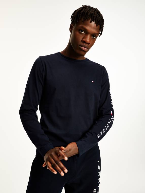 חולצת טי עם שרוולים ארוכים עם לוגו ג'רסי אורגני NX201539 שמיים מדבריים Tommy Hilfiger