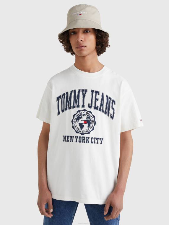 חולצת לוגו של המכללה NX201544 לבן עתיק Tommy Hilfiger