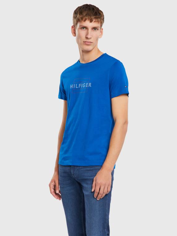 חולצת טי לוגו מכותנה אורגנית NX201545 אי יווני כחול Tommy Hilfiger