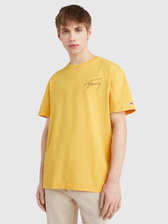 חולצת טריקו מכותנה ממוחזרת לוגו חתימה NX201560 צהוב ערבה Tommy Hilfiger