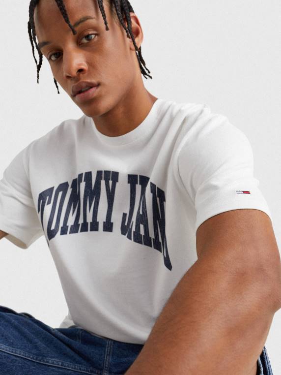 חולצת לוגו של המכללה NX201563 לבן Tommy Hilfiger