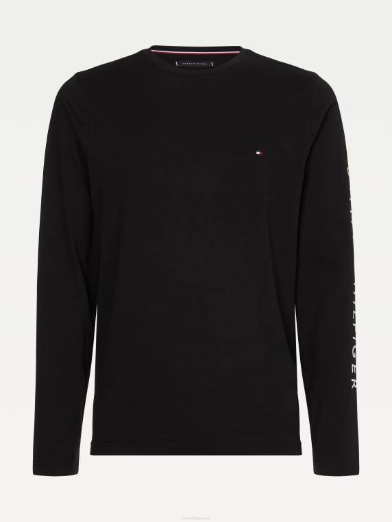 חולצת טי עם שרוולים ארוכים עם לוגו ג'רסי אורגני NX201577 שָׁחוֹר Tommy Hilfiger