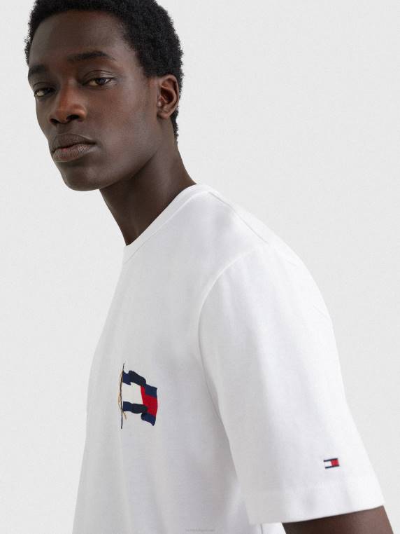 חולצת טריקו רקמת דגל תנועה NX201578 לבן Tommy Hilfiger