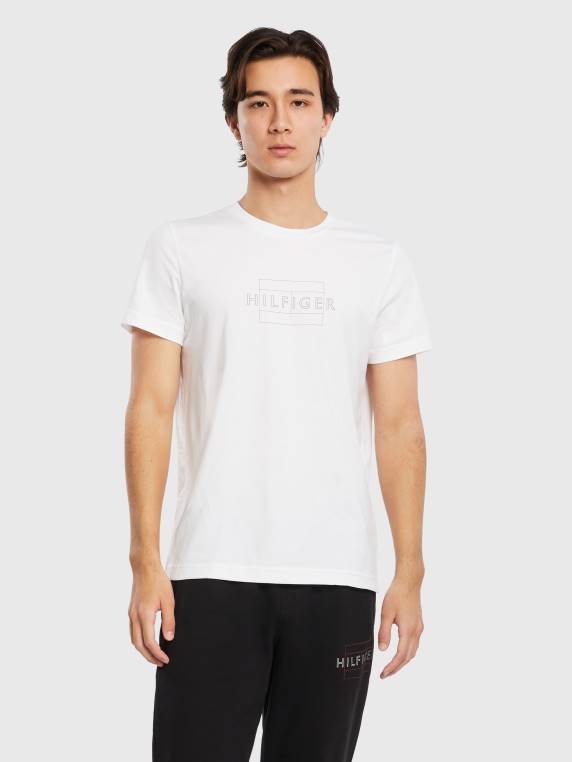 חולצת טי לוגו מכותנה אורגנית NX201597 לבן Tommy Hilfiger