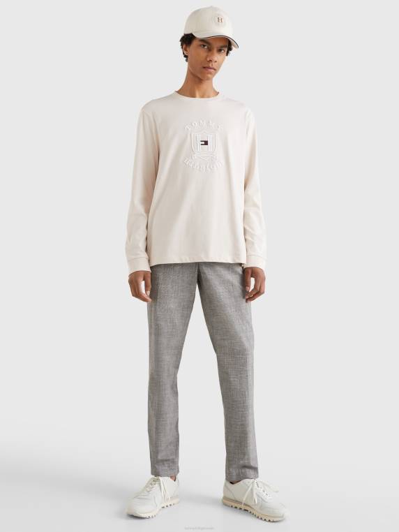 חולצת טי עם שרוולים ארוכים עם לוגו של אייקונים NX201602 נוצה לבן Tommy Hilfiger