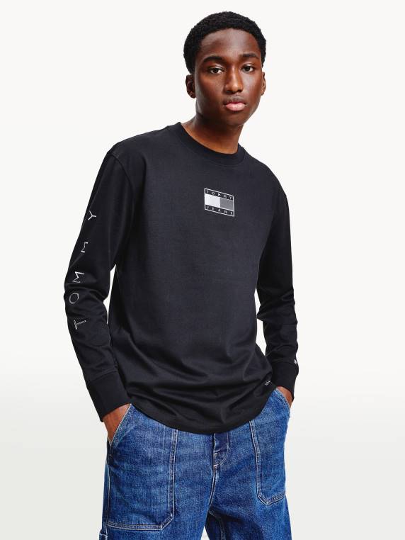 חולצת טריקו עם שרוול ארוך מתכתי בכושר נינוח NX201605 שָׁחוֹר Tommy Hilfiger