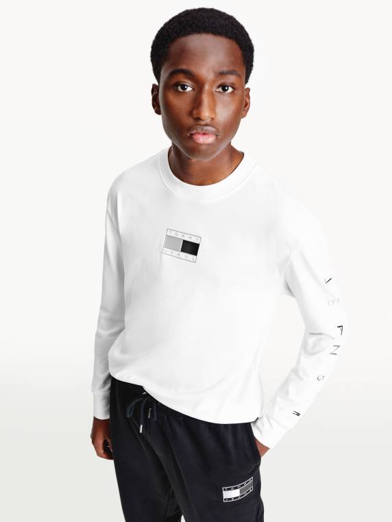 חולצת טריקו עם שרוול ארוך מתכתי בכושר נינוח NX201608 לבן Tommy Hilfiger