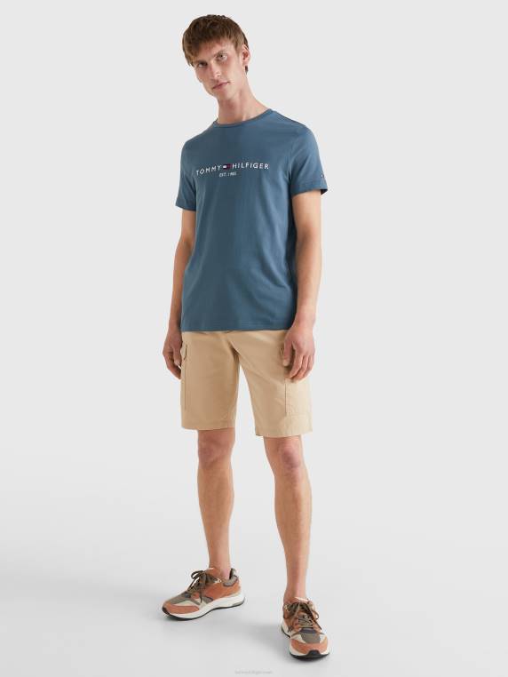 חולצת טי מכותנה אורגנית בגזרה דקיקה NX201636 כספית ימית Tommy Hilfiger