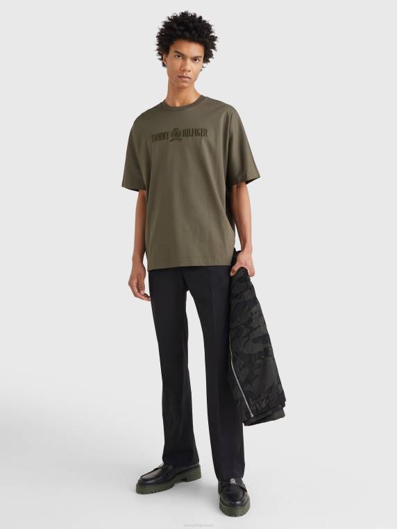 חולצת טי רקמת קרסט מכותנה אורגנית NX201637 צבא ירוק Tommy Hilfiger