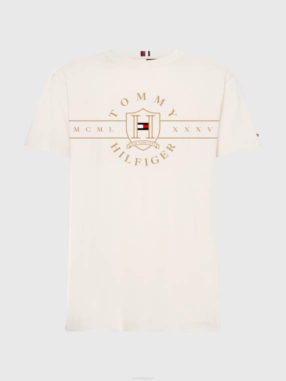 חולצת טי של לוגו זהב אייקונים NX201660 נוצה לבן Tommy Hilfiger