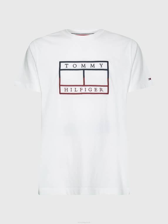 חולצת טי רקמת דגל ליניארית NX201661 לבן Tommy Hilfiger