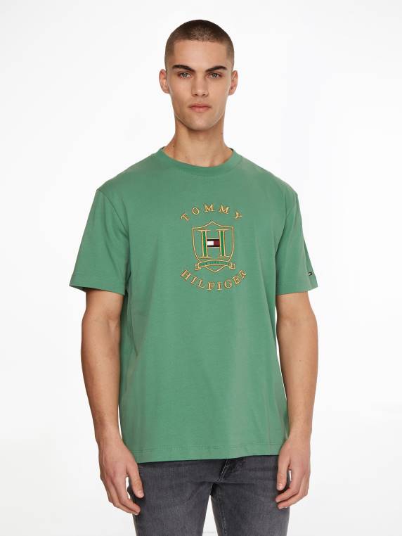 חולצת טי של לוגו זהב אייקונים NX201671 ירוק מרכזי Tommy Hilfiger