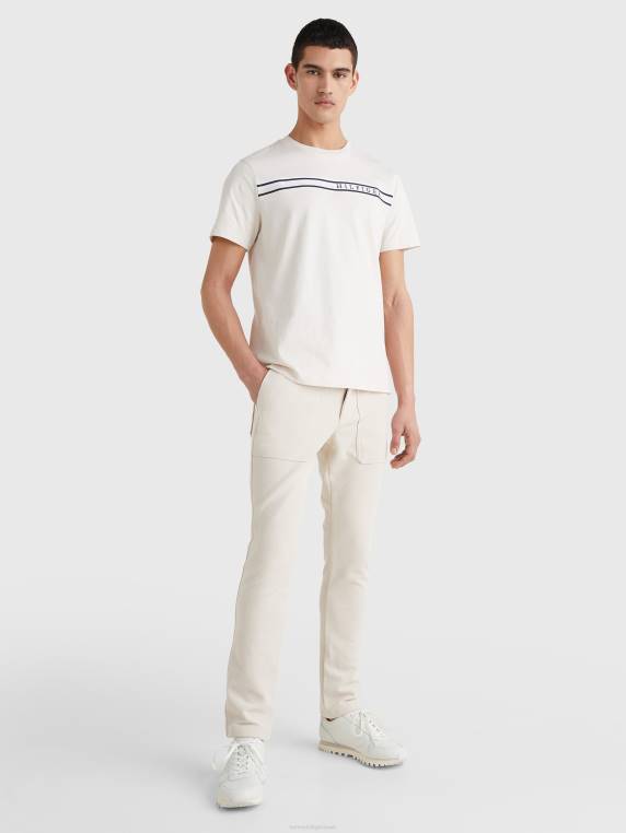 חולצת טריקו מכותנה אורגנית מסוג טייפ NX201681 נוצה לבן Tommy Hilfiger