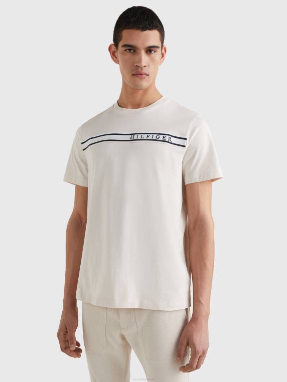 חולצת טריקו מכותנה אורגנית מסוג טייפ NX201681 נוצה לבן Tommy Hilfiger