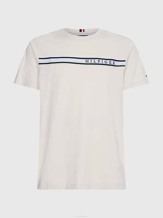 חולצת טריקו מכותנה אורגנית מסוג טייפ NX201681 נוצה לבן Tommy Hilfiger