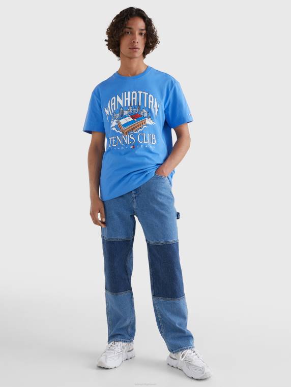 חולצת לוגו מכותנה ממוחזרת NX201688 כחול מהפנט Tommy Hilfiger