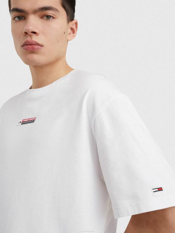 חולצת טריקו עם תיקון לוגו מכותנה אורגנית NX201736 לבן Tommy Hilfiger