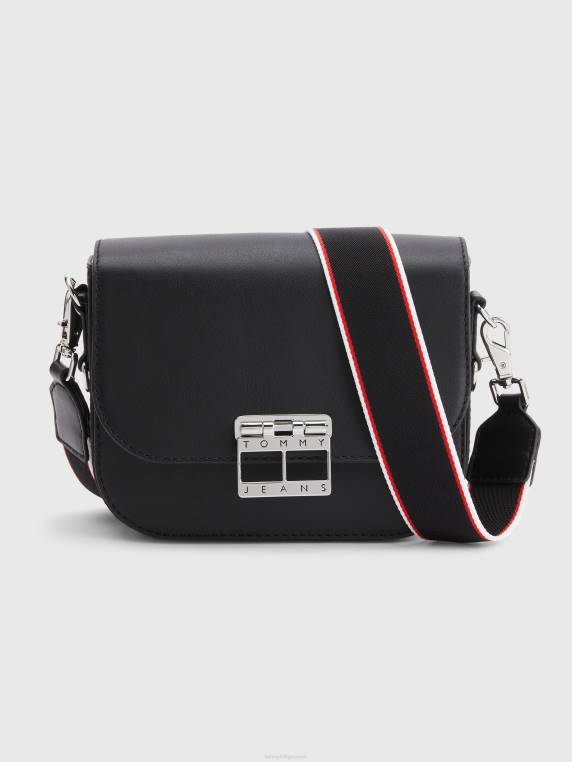 תיק קרוסאובר עם נעילת דחיפה מעור NX201823 שָׁחוֹר Tommy Hilfiger