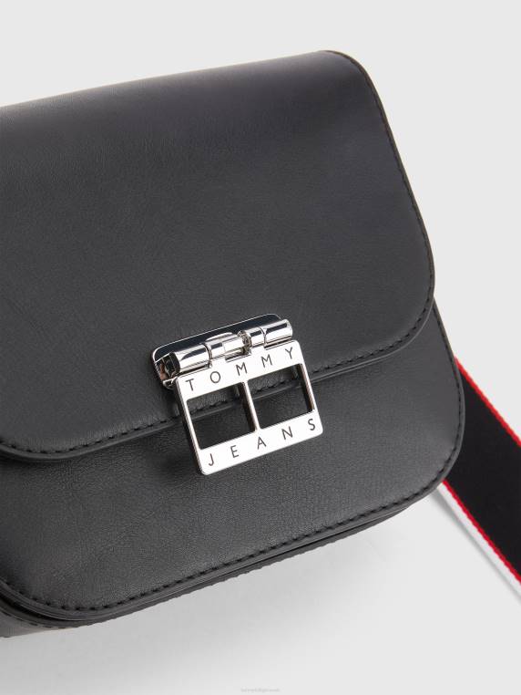 תיק קרוסאובר עם נעילת דחיפה מעור NX201823 שָׁחוֹר Tommy Hilfiger