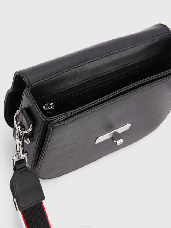 תיק קרוסאובר עם נעילת דחיפה מעור NX201823 שָׁחוֹר Tommy Hilfiger