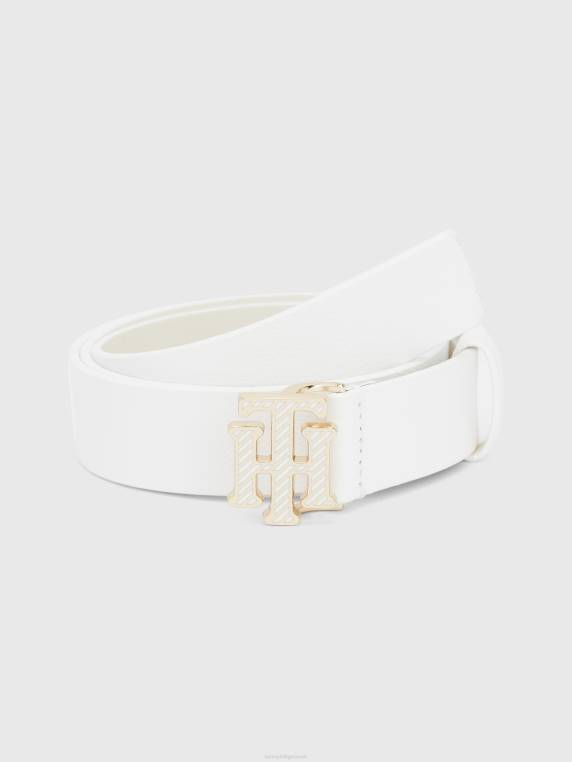 חגורת עור אבזם מונוגרמה NX201845 קליפה לבנה Tommy Hilfiger