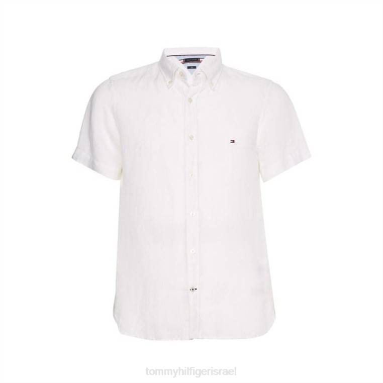 חולצת פשתן קצרה צבועה בפיגמנט NX2019633 לבן ybr Tommy Hilfiger