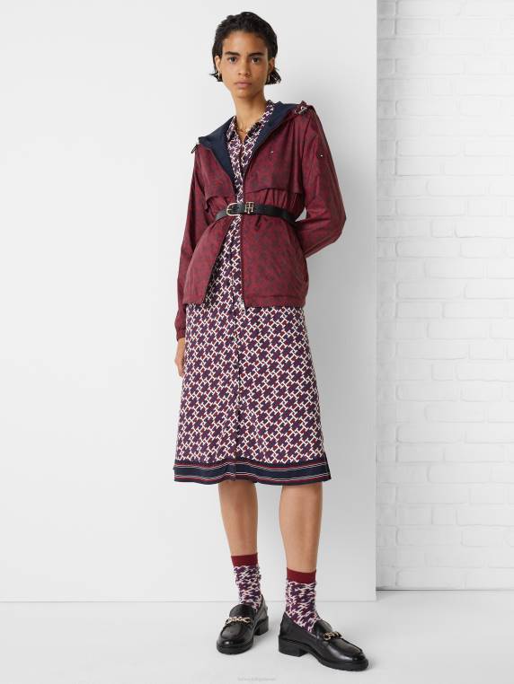 מעיל מעיל רוח עם ברדס הפיך NX201964 מונוגרמה אודם עמוק Tommy Hilfiger