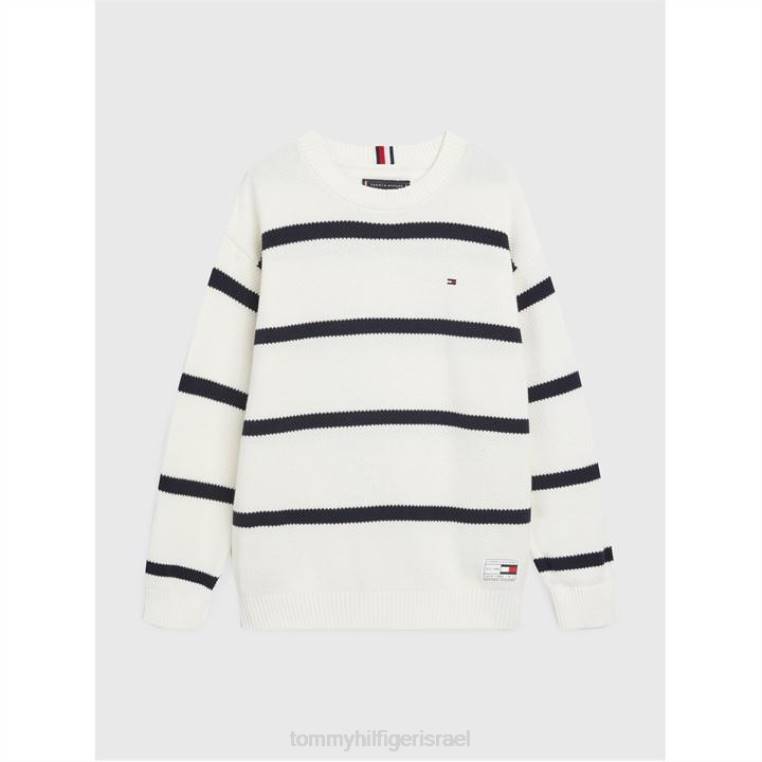 סוודר פס רוגבי מבנה NX2019750 לבן 0q0 Tommy Hilfiger