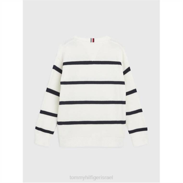 סוודר פס רוגבי מבנה NX2019750 לבן 0q0 Tommy Hilfiger