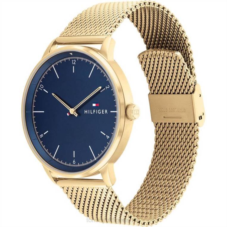 שעון רשת זהב של ג'נטס NX2019867 זהב/כחול Tommy Hilfiger
