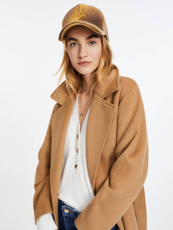 מעיל תערובת צמר עם חזה כפול חגורה NX201990 חאקי כפרי Tommy Hilfiger