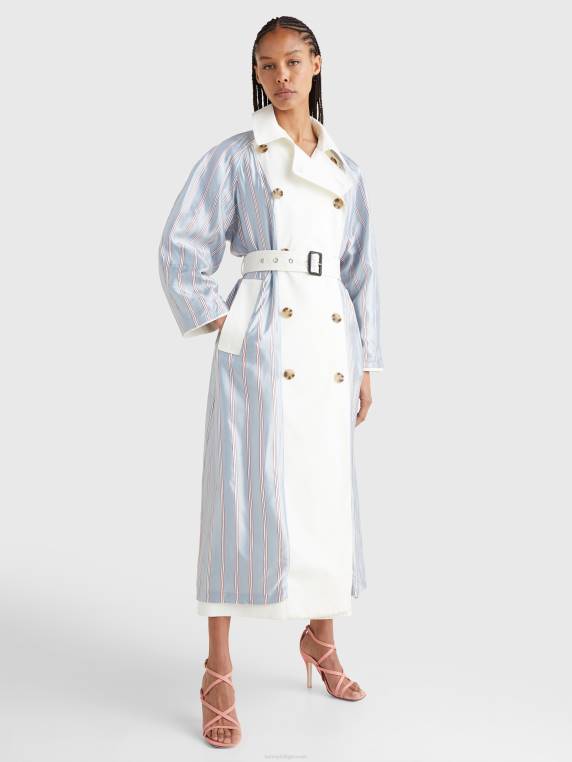 מעיל טרנץ' פסים אוברסייז הפיך הכנה לחוף המערבי NX201993 שֶׁנהָב Tommy Hilfiger