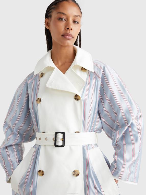 מעיל טרנץ' פסים אוברסייז הפיך הכנה לחוף המערבי NX201993 שֶׁנהָב Tommy Hilfiger