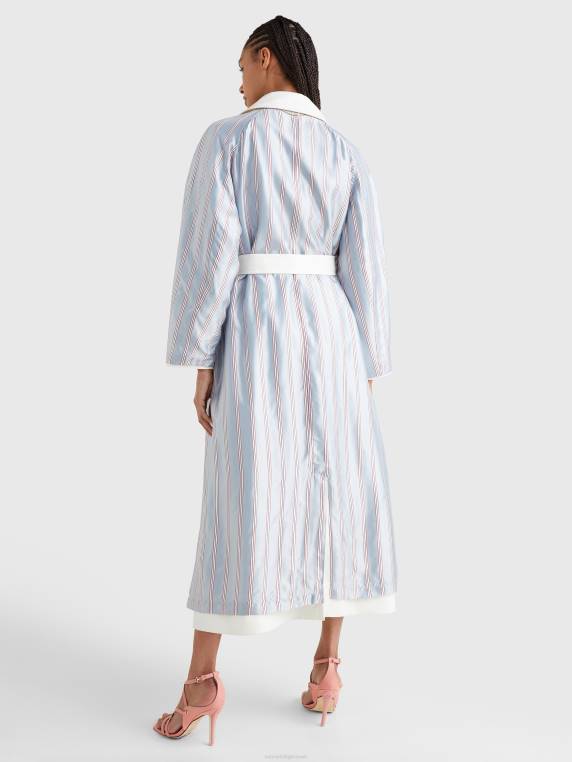 מעיל טרנץ' פסים אוברסייז הפיך הכנה לחוף המערבי NX201993 שֶׁנהָב Tommy Hilfiger