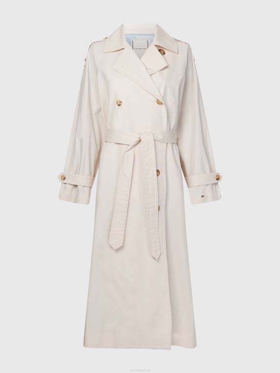 מעיל טרנץ' בגזרה כפולה בכושר נינוח NX202001 בז' אבן Tommy Hilfiger