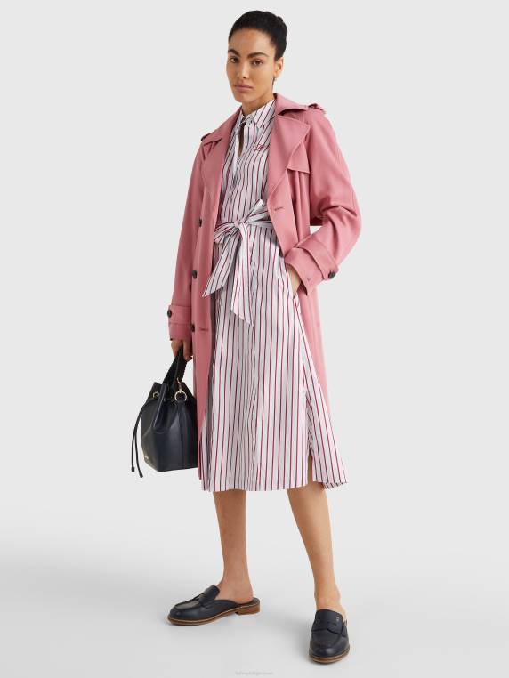 מעיל טרנץ' כפול חזה NX202015 ורוד אנגלי Tommy Hilfiger