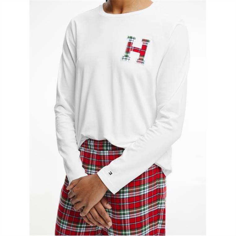 סט פיג'מות עם שרוולים ארוכים NX2020384 לבן/טרטן Tommy Hilfiger