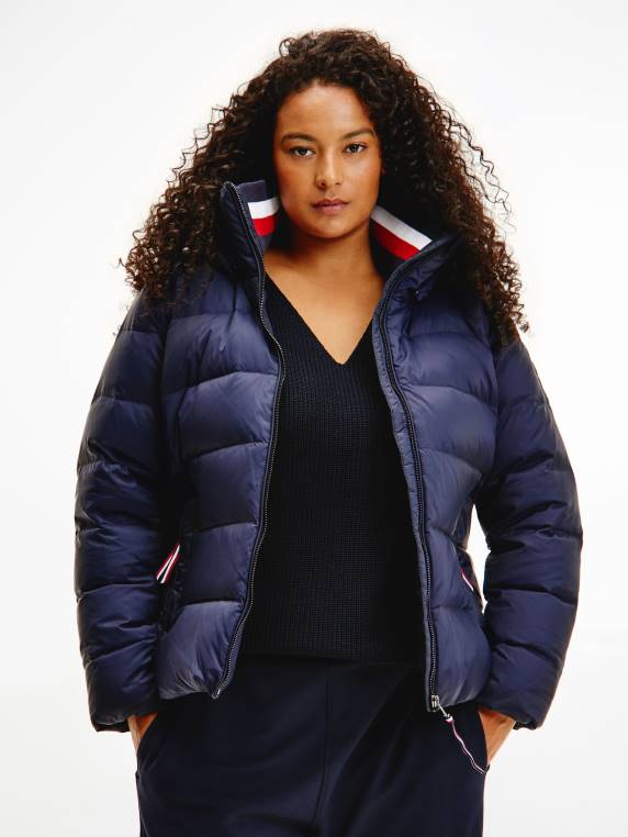 מעיל פוך בפס גלובלי עקום NX202038 שמיים מדבריים Tommy Hilfiger