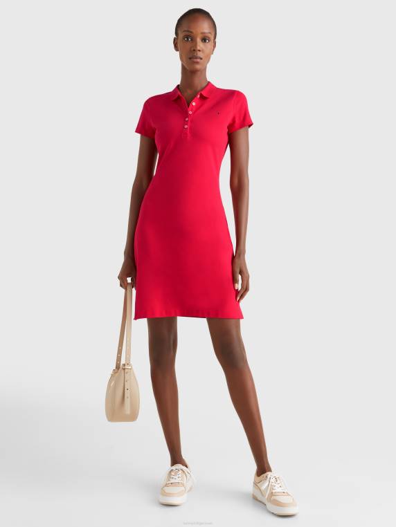 שמלת פולו דקה NX202041 קורנל אדום Tommy Hilfiger