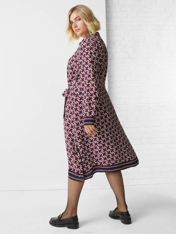 שמלת חולצה בעלת מונוגרמה עקומה NX202046 אדום/מונוגרם אדום לבן כחול Tommy Hilfiger