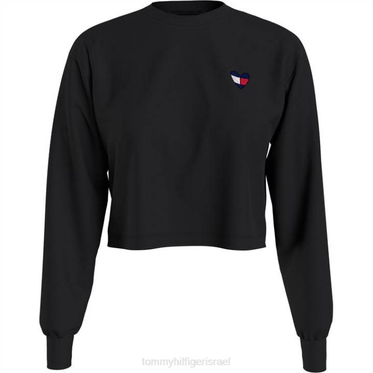 חולצת טריקו עם שרוולים ארוכים עם לב קופסתי NX2020492 מיטות שחורות Tommy Hilfiger