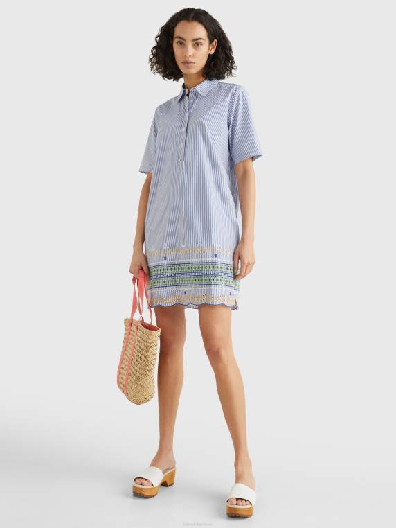 שמלת חולצה עם שרוולים קצרים רקמה NX202050 גזרה פס איטהקה/פרי כחול Tommy Hilfiger