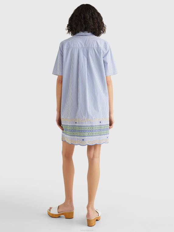 שמלת חולצה עם שרוולים קצרים רקמה NX202050 גזרה פס איטהקה/פרי כחול Tommy Hilfiger