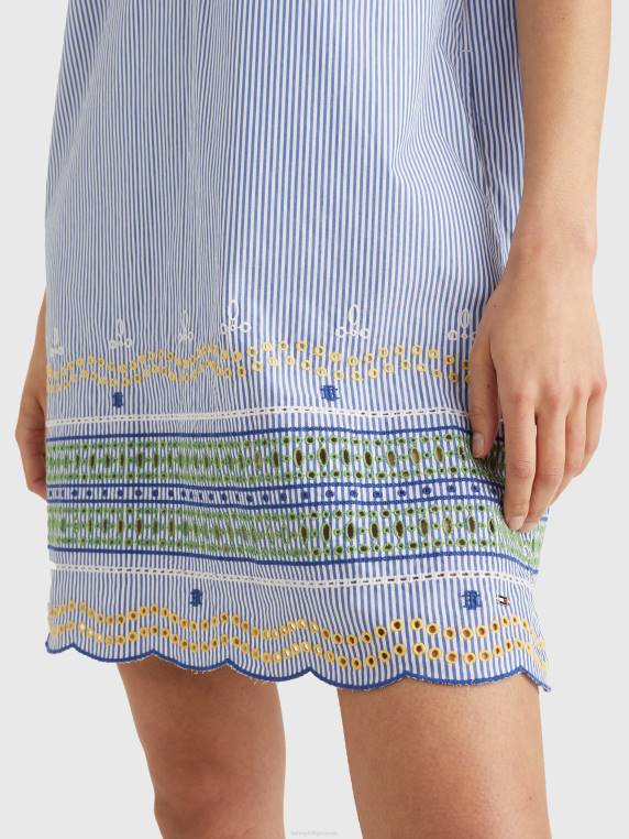 שמלת חולצה עם שרוולים קצרים רקמה NX202050 גזרה פס איטהקה/פרי כחול Tommy Hilfiger