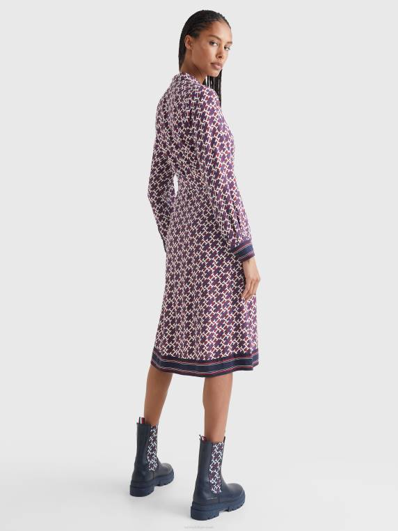 שמלת חולצה מונוגרמית ויסקוזה בגזרה דקיקה NX202062 אדום/מונוגרם אדום לבן כחול Tommy Hilfiger