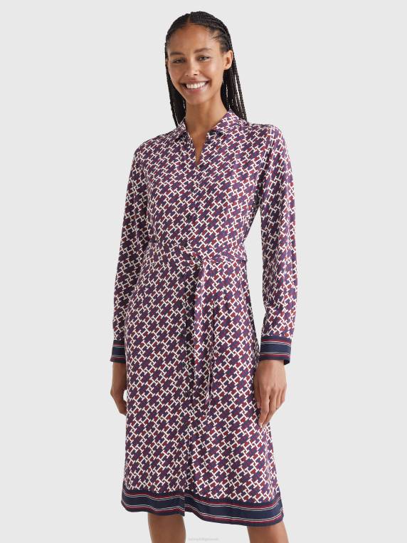 שמלת חולצה מונוגרמית ויסקוזה בגזרה דקיקה NX202062 אדום/מונוגרם אדום לבן כחול Tommy Hilfiger